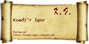 Komár Igor névjegykártya